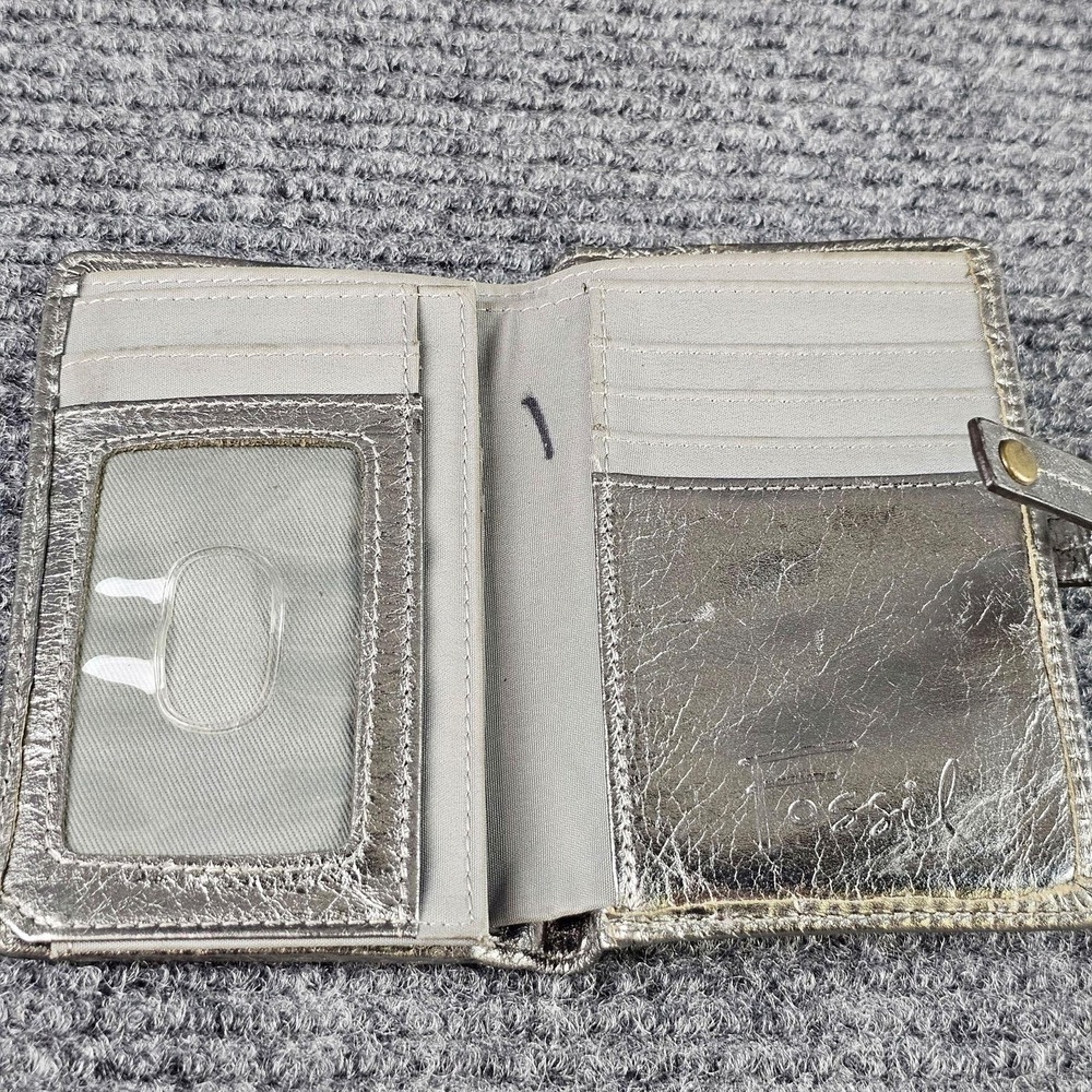 Fossil Wallet Womens One Size Silver Leather Butterfly Snap Studded Zip Pocket - Picture 5 of 7
